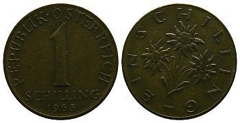 АВСТРИЯ 1 ШИЛЛИНГ 1963 KM 2886 алюминиевая бронза 4384-1137