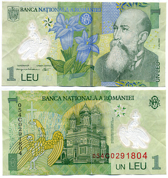 Румыния 1 лей 2005 (2005) Николае Йорга, Успенский собор Pick 117 а пластик 7484-52-3