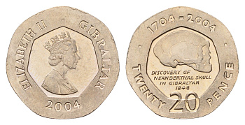 Гибралтар 20 пенсов 2006 300 лет захвату Гибралтара KM 1048 медно-никель UNC 3459-1212