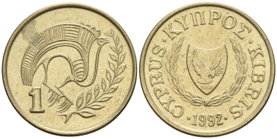 Кипр 1 цент 1992 KM 53.3 никель латунь 4174-1142