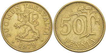 ФИНЛЯНДИЯ 50 ПЕННИ 1979 К KM 48 алюминиевая бронза 217-1044
