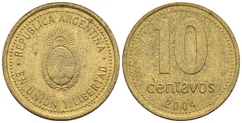 Аргентина 10 сентаво 2004 KM 107, CJ 3, Schon 110 алюминиевая бронза 4609-1253
