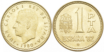 Испания 1 песета 1980 (80) чемпионат мира по футболу в Испании 1982 года, Хуан Карлос I (1975-) KM 816 алюминиевая бронза 68-151