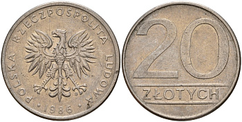 Польша 20 злотых 1986 MW Y 153.1 медно-никель 4187-654