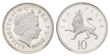 Великобритания 10 пенсов 2006 Елизавета II (1952-2022), тираж 8.000 экземпляров KM 989a, Spink F5 серебро PROOF 1095-7-11