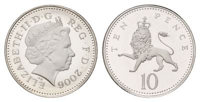 Великобритания 10 пенсов 2006 Елизавета II (1952-2022), тираж 8.000 экземпляров KM 989a, Spink F5 серебро PROOF 1095-7-11
