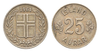 Исландия 25 эйре 1961 KM 11 медно-никель 4690-619