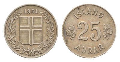 Исландия 25 эйре 1961 KM 11 медно-никель 4690-619