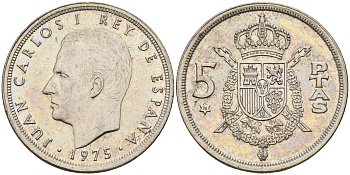 Испания 5 песет 1975 (76) Хуан Карлос I (1975-2014) KM 807 медно-никель    4143-241