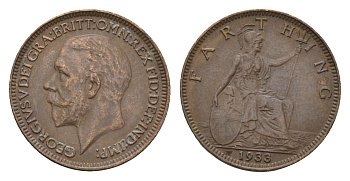 Великобритания 1 фартинг 1933 Георг V (1910-1936) KM 825, Spink 4061 бронза 4674-812