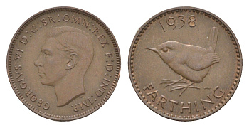 Великобритания 1 фартинг 1938 Георг VI (1936-1952) KM 843, Spink 4116 бронза 3718-251