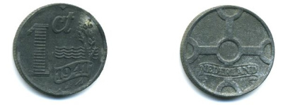 НИДЕРЛАНДЫ 1 ЦЕНТ 1941 ВИЛЬГЕЛЬМИНА (1890-1948) KM 170 цинк 46-116