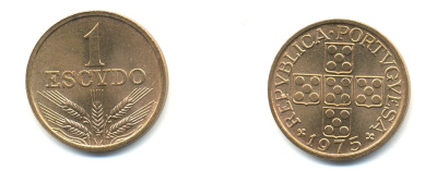 Португалия 1 эскудо 1975 КМ 597 бронза aUNC 54-2424