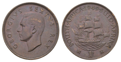 ЮАР 1 пенни 1949 Георг VI (1936-1952) KM 34.1 бронза 4672-1011