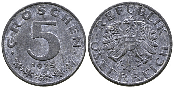 АВСТРИЯ 5 ГРОШЕЙ 1975 KM 2875 цинк 57-1345