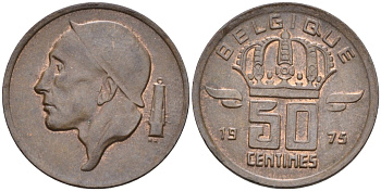 Бельгия 50 сантимов 1975 BELGIQUE KM 144 бронза 4585-817