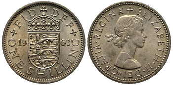 Великобритания 1 шиллинг 1963 Елизавета II (1952-2022), Английский герб KM 904, Spink 4147 медно-никель 117-1247