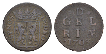 Нидерланды, Голландская Республика, Гелдерланд 1 дуит 1703 KM 75 медь 4655-535