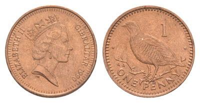 Гибралтар 1 пенни 1990 KM 20 бронза aUNC 4115-142