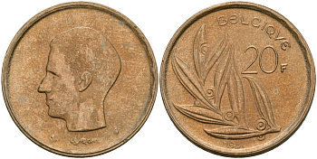 Бельгия 20 франков 1981 Belgique, Бодуэн I (1951-1993) KM 159 никель бронза 4120-1122