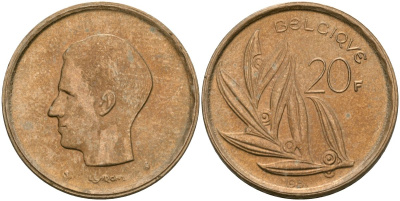 Бельгия 20 франков 1981 Belgique, Бодуэн I (1951-1993) KM 159 никель бронза 4120-1122