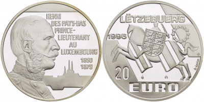 Люксембург 20 евро 1996 Анри Принц-лейтенант серебро PROOF 11-136-14