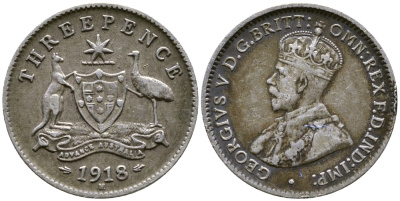 Австралия 3 пенса 1918 М, Георг V (1910-1936) KM 24 серебро 46-528