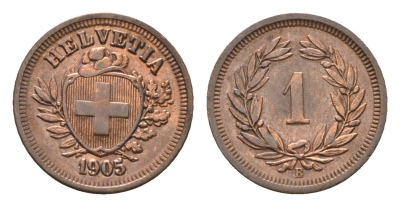 Швейцария 1 раппен 1905 B KM 3.2 бронза 46-529