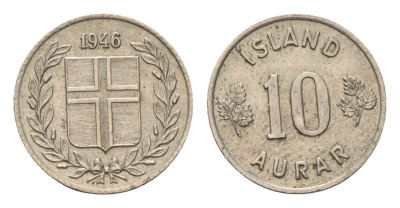 Исландия 10 эйре 1946 KM 10 медно-никель aUNC 4690-651