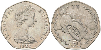 Остров Мэн 50 пенсов 1982 Мотогонки "Tourist Trophy" KM 101 медно-никель aUNC 4619-145