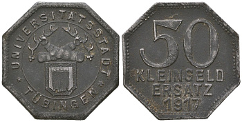 Тюбинген (Вюртемберг) 50 пфеннигов 1917 Funck 551.8 железо 4379-212