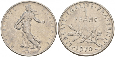 ФРАНЦИЯ 1 ФРАНК 1970 СЕЯТЕЛЬ KM 925.1 никель 186-337