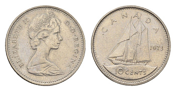 Канада 10 центов 1973 Елизавета II (1952-2022), парусник KM 77 никель 4696-531