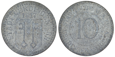 Юрдинген 10 пфеннигов 1917  Funck 554.2A, Men05 25409.3, Men18 31820.3 цинк     4119-1045