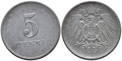 ГЕРМАНИЯ 5 ПФЕННИГОВ 1918 А KM 19, J. 297 железо 4396-325