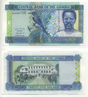 ГАМБИЯ 25 ДАЛАСИ 2001 ПОДПИСЬ 13 Pick 22a бумага UNC (ПРЕСС) 6278-53-3