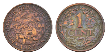 Нидерланды 1 цент 1928 Вильгельмина (1890-1948) KM 152 бронза 75-559
