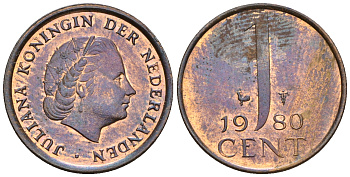 Нидерланды 1 цент 1980 Юлиана (1949-1980) KM 180 бронза UNC 220-512