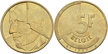 Бельгия 5 франков 1986 Belgie KM 164 алюминиевая бронза 4126-247