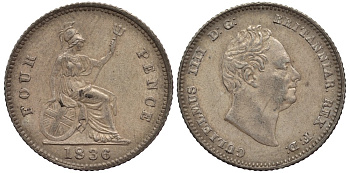 Великобритания 4 пенса (гроут) 1836 Вильгельм IV (1830-1837) KM 723, Spink 3837 серебро 00-00