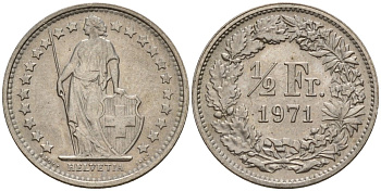 Швейцария 1/2 франка 1971 KM 23a медно-никель 4189-443