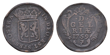 Нидерланды, Голландская республика, Гелдерланд 1 дуит 1759 KM 93 медь 4674-631