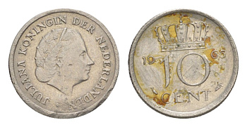 Нидерланды 10 центов 1965 Юлиана (1949-1980) KM 182 никель 4627-1213