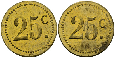 Франция 25†сантимов XIX-XX век ресторанный жетон латунь 4166-1116