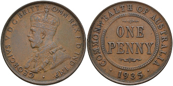 Австралия 1 пенни 1935 Георг V (1910-1936) КМ 23 бронза    4599-1121
