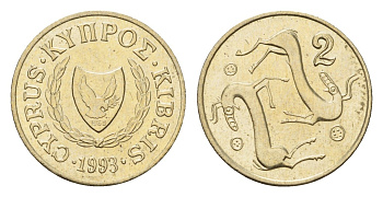 Кипр 2 цента 1993 KM 54.3 никель латунь 4617-325