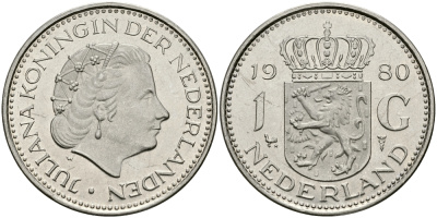 Нидерланды 1 гульден 1980 Юлиана (1948-1980) KM 184а никель 94-655