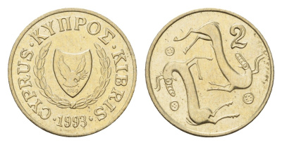 Кипр 2 цента 1993 KM 54.3 никель латунь 4617-325