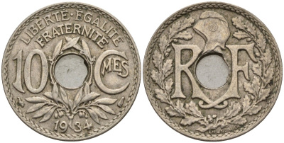 Франция 10 сантимов 1934 KM 866a, Le Franc 138.3 медно-никель 4143-1017