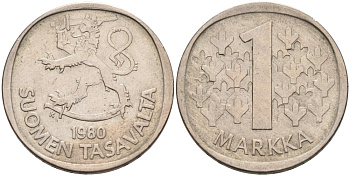 ФИНЛЯНДИЯ 1 МАРКА 1980 K KM 49a медно-никель 4563-525